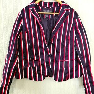 FOREVER 21 Women's Striped Jacket blazer- Black, White, and Red Business Casual
